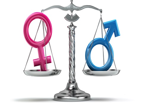 Gender equality concept. Male and female signs on the scales iso